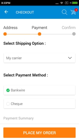 Magento app payment page